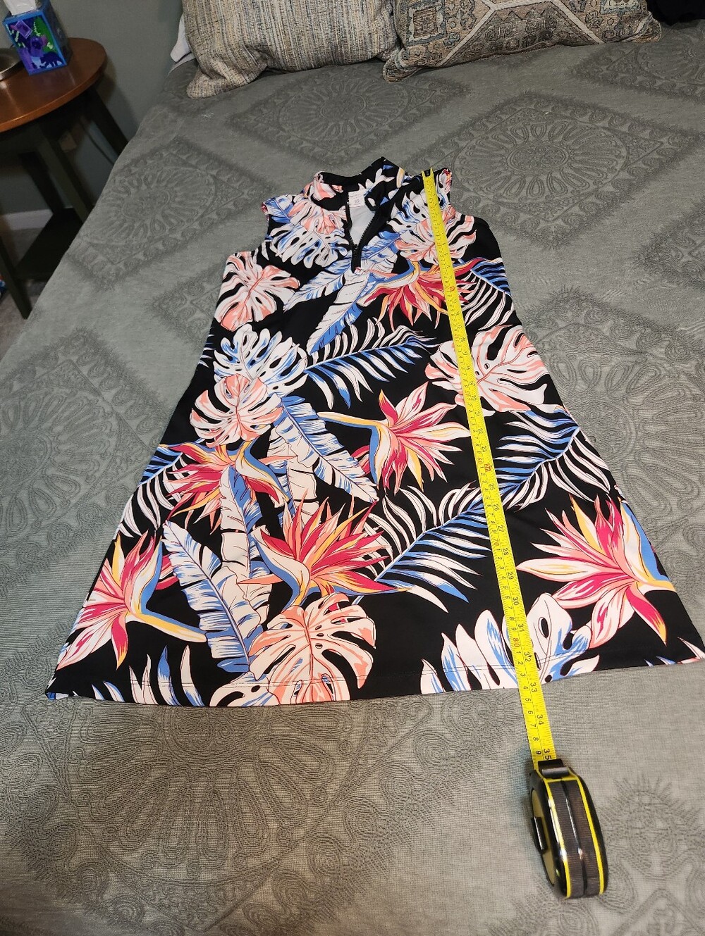 Tommy Bahama Golf Black Tropical Leaf Zip-Front Golf Dress / Swim Coverup - Picture 5 of 11
